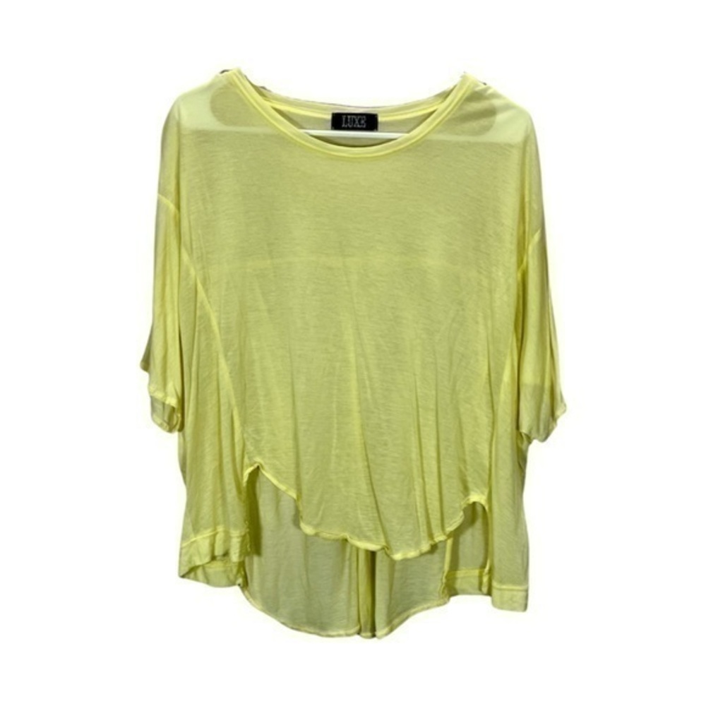 Luxe Boutique Women’s Yellow Semi Sheer Short Sleeve Oversized Tunic T Shirt